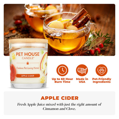 One Fur All Pet House Fall Candles, Long Lasting, Clean Burning, Soy Wax Scented Candles for Pet Odor, Apple Cider, 2 Pack
