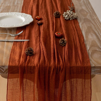 Keketoarrange 10pcs Fall Terracotta Table Runner Rust Gauze Rustic Cheesecloth 120 Inch 10 FT for Wedding Baby Shower Bridal Shower Birthday Engagement Garden Party Sheer Boho Thanksgiving Decorations