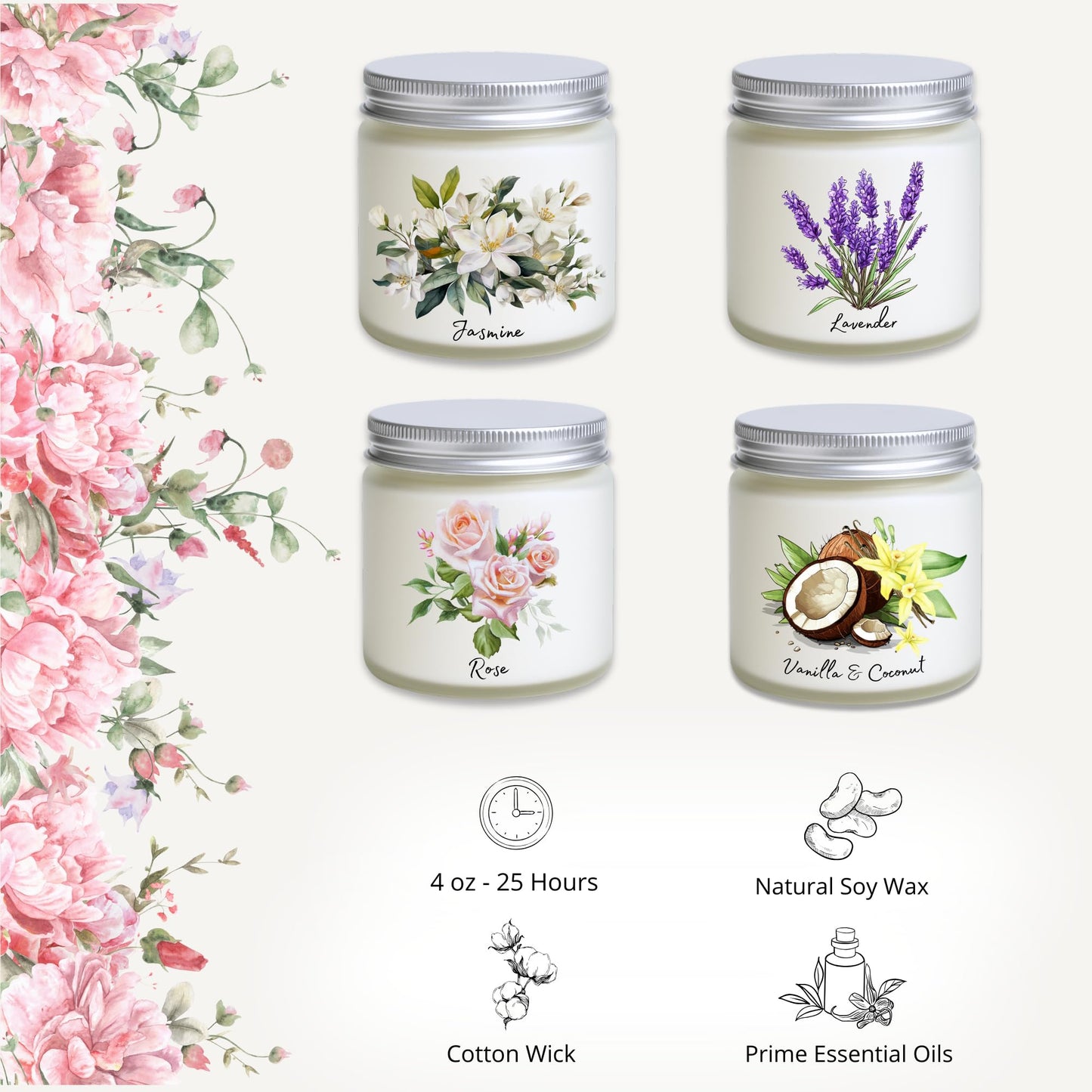 Luina Scented Candle Gift Set – Floral Soy Candles in Glass Jars, 4 Pack Candle Set for Home Fragrance, Flower Scented Candles Gift for Women, Birthday, Mother’s Day, Housewarming Decor
