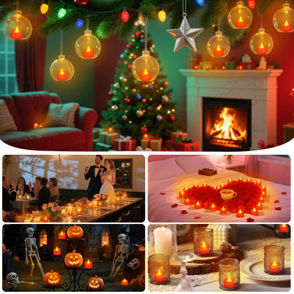 Haown 50 Pack Realistic Flameless LED Tea Lights with Red Base, Battery Operated Fake Candles with Flickering Moving Flame, Electric Votives for Valentine's Day, Wedding, Christmas, Romantic Decor