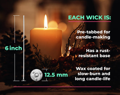 VViViD Candle Wicks, 120 pcs 6" Pre Waxed and Candle Wick Holders 25 pcs Bundle - M0