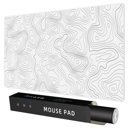 Rinaze Extra Large Gaming Mouse Pad with White Topographic, XXL Mousepad, Big Mouse Mat Desk Pad, Non Slip Keyboard Pad for Gaming Computer Laptop PC Office Desk Accessories