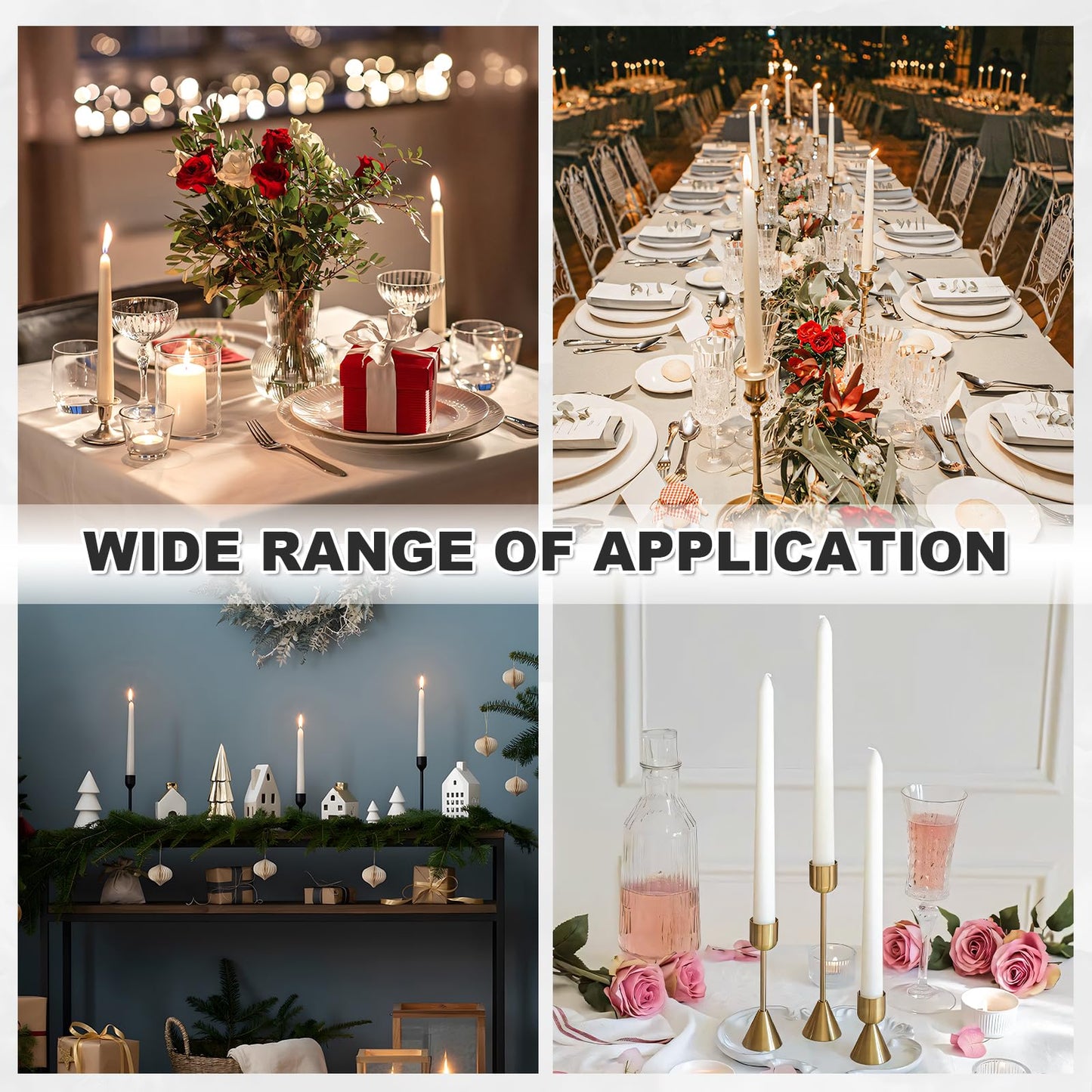 Ksefey 10 Inch White Taper Candles Set of 6 - Dripless,Unscented,8 Hours Burn Time-Perfect for Wedding,Dinner,Party and Home Decor