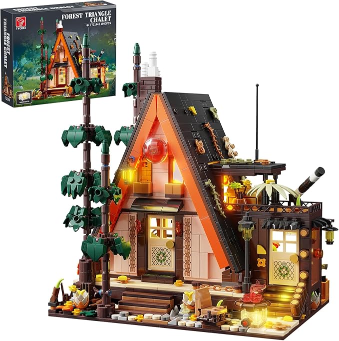 Wood Cabin Building Blocks Set with LED Lights1800 PCS Wooden Forest House Building ToysSTEM Treehouse Construction ModelBirthday Gift for Adults Teens Boys Girls Age 8-12