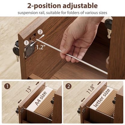 KungFuWood Wheeled Double-Drawer Filing Cabinet, Lockable Metal Filing Cabinet, Suitable for Home Offices or Storage cupboards for Storing Legal documents or Letter-Sized Files.