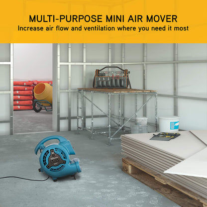 XPOWER P-80A Mini Mighty 138 W 600 CFM Centrifugal Air Mover, Carpet Dryer, Floor Fan, Blower, Stackable, Daisy Chain, for Water Damage Restoration, Janitorial, Plumbing, Home Use