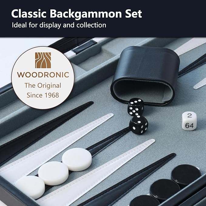 Large Backgammon Sets for Adults 18 inch Black Travel Backgammon Board Game Sets Classic Board Game with Premium Leather Case Portable Travels Strategy Backgammon Game Set for Adults