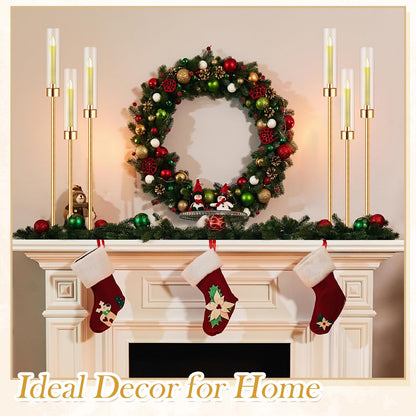 Suclain 4 Set 3 Arm Candelabra Centerpiece 33.8 Inch Candle Holder Gold Candelabra Metal Floor Pillar Candlesticks for Tables Wedding Home Party Decoration