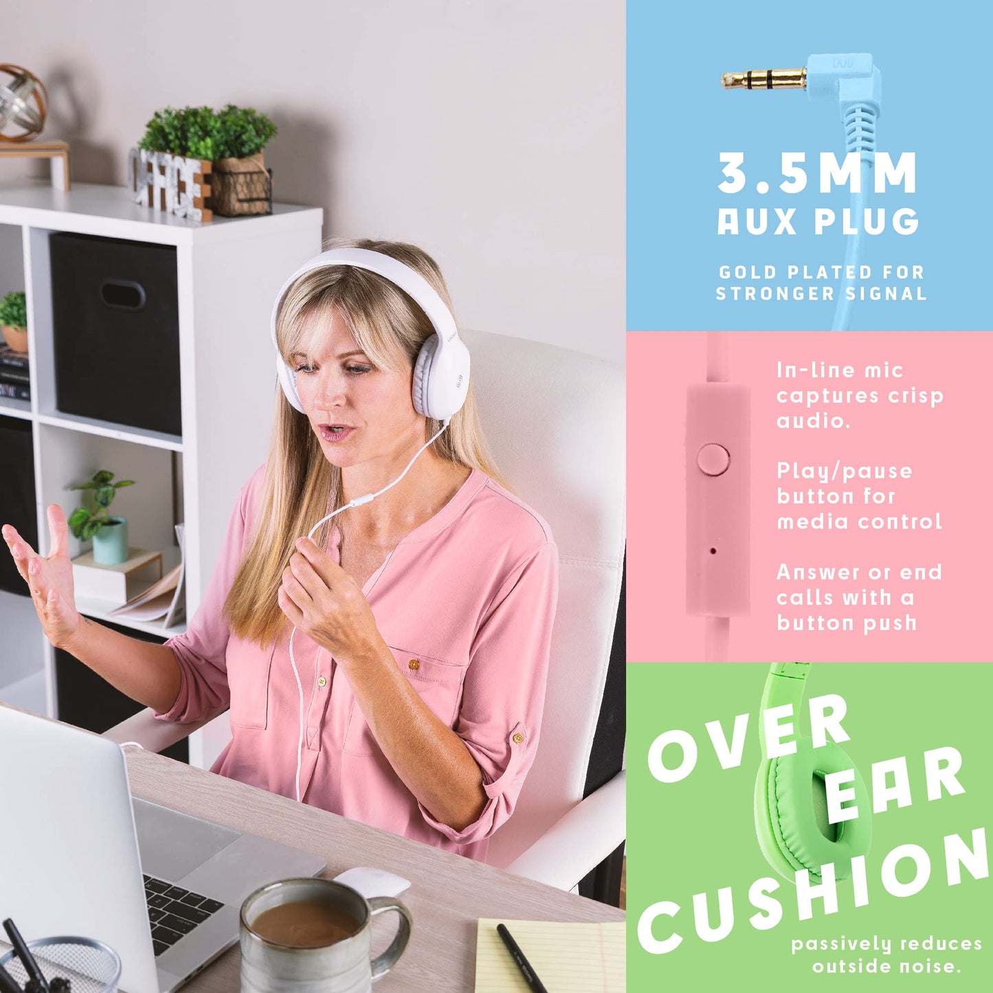 Sonitum Bulk Kids Headphones for School with Microphones - 5-Pack On-Ear 3.5mm Wired Headphones for Schools -Comfy Wired Kids Headphones with in-Line Mics – School Headphones for Kids