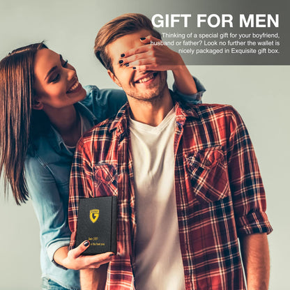 GSOIAX Mens Slim Wallet for Men Minimalist Genuine Leather Carbon Fiber Rfid Blocking Bifold Credit Card Holder With Gift Box (Carbon Black and Orange)