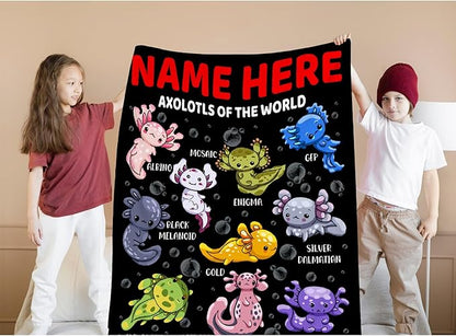 Axolotls of The World Custom Name Blanket Gifts for Girls Boys Women - Super Soft Cozy Warm Throw Sheet for Couch Bed Sofa Office Decor All Season 40x50 for Kids/Children