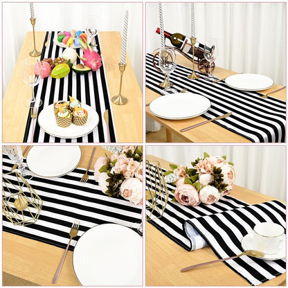 Lykoow 8 Pack Striped Table Runner Polyester Classic Black and White Striped Table Decor for Indoor Outdoor Events, Wedding, Birthday Parties, Banquets and Celebrations (12 x 72 Inch)