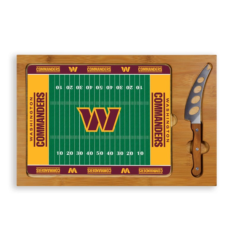 Picnic TIME Washington Commanders Football Field Icon Glass Top Cutting Board & Knife Set, (Parawood & Bamboo)