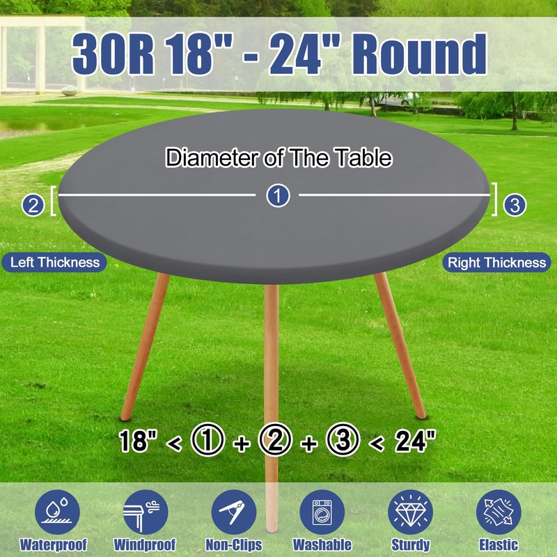 Moosfor Round Spandex Tablecloth, Elastic Fitted Waterproof Tablecloths for 18"-24" Tables, Stretch Washable Picnic Table Cover for Camping, Dining, Indoor and Outdoor, Grey