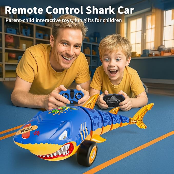 RC Shark Car Toy for Kids 2.4Ghz Remote Control Shark with Swinging Tail Shark Toy with LED Lights RC Car Toys for 3 4 5 6 Year Old Kids Idea for Boys &amp Girls