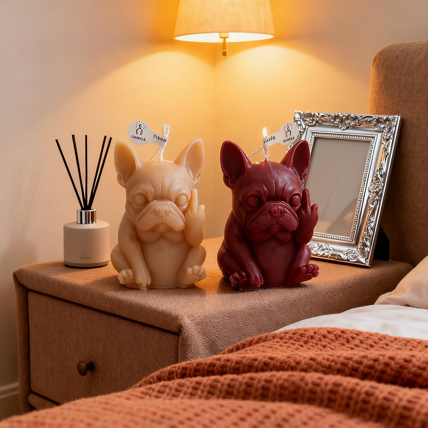 French Bulldog Shaped Scented Candle,2 Pack Funny Novelty Pet Dog Figurine with Floral Scent,Soy Wax Smokeless Candle for Home Decor,Hilarious Gift for Prank Lovers & Dog Enthusiasts
