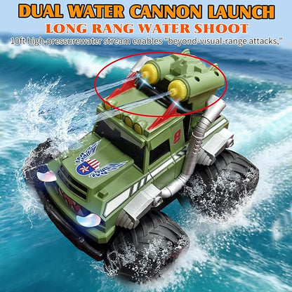 Dual Remote Control RC Car with Magic Gesture Wristband &amp 40+ Min Play 1:18 Fully Submersible Waterproof All Terrain 4WD Monster Truck Amphibious Toy Crawler Gift for Boys Girls Ages 6-12-Black