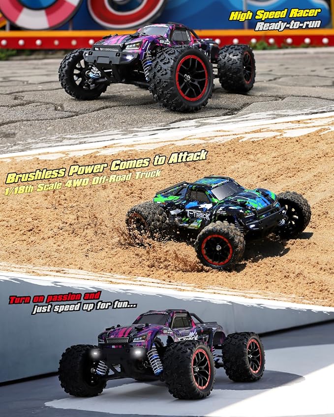 HAIBOXING 1/18 Scale Brushless Fast RC Cars 18859A 4WD Off-Road Remote Control Trucks 48 KM/H Speed for Adults and Kids Boys All Terrain Truck Toys Gifts with Extra Shell and Battery 40+ min Play