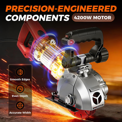 4200W Professional Electric Wall Chaser, Max 1.65"W & 1.6"D, 5" Wall Grooving Machine & Concrete Cutter, 110V Dust-Free Tool Kit with Pump, 5 Blades & Vacuum Adapters, UL Listed