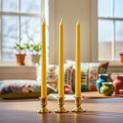 Royal Imports Unscented Taper Candles, Tall Elegant Premium, Dripless & Smokeless, Hand-Dipped for Wedding, Christmas, Holiday, Home Decor - 9 Hour Burn Time - Set of 12 (12 Inch, Yellow)
