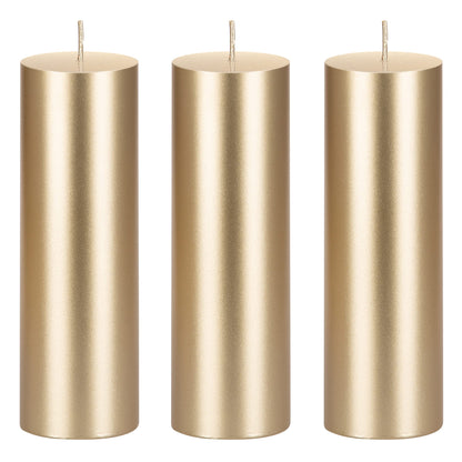 Mega Candles 3 pcs Unscented Solid Gold Pillar Candles, Hand Poured Premium Wax Candle 2 Inch x 6 Inch, Home Décor, Spas, Weddings, Occasions, Party, Centerpieces, Holidays, Vigils, Prayers