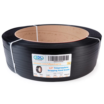 IDL Packaging 1/2" x 9000' Hand Grade Polypropylene (PP) Strapping Roll of 16" x 6" Core Size, 300 lbs Break Strength - Lightweight and Affordable Poly Banding - Elastic and Flexible Packing Straps