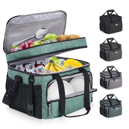 BAVGRED Insulated Lunch Box for Adults, 24 Cans Large Cooler Bag with Double Deck, Leakproof Waterproof Lunch Bag with Adjustable Strap for Work Office Picnic Beach