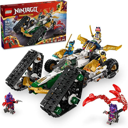 LEGO NINJAGO Ninja Team Combo Vehicle 4 in 1 Ninja Playset for Kids with Glider Off-Road Racer and 2 Motorcycle Toys Birthday Gift for Boys and Girls Ninja Toy with 6 Minifigures 71820