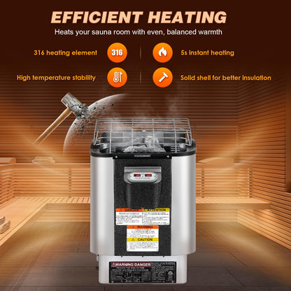 Mxmoonant Sauna Heater, 9KW 220V Electric Sauna Heaters Built-in Digital Control Sauna Stove Dry Steam Sauna Bath for Home Hotel Spa Max. 460 Cu.ft with Sauna Hygrothermograph