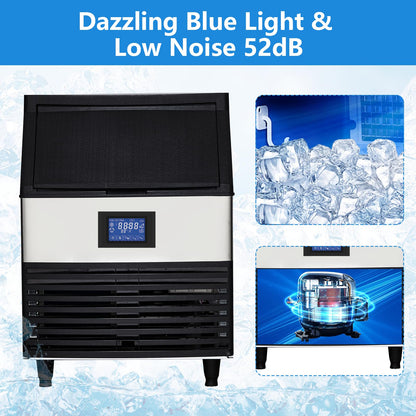 Commercial Ice Maker Machine, 440 LB/24H, 160 Cubes in 5-15 Min, 88 LB Storage Bin, Under Counter Stainless Steel Ice Making Machine for Home Bar Restaurants