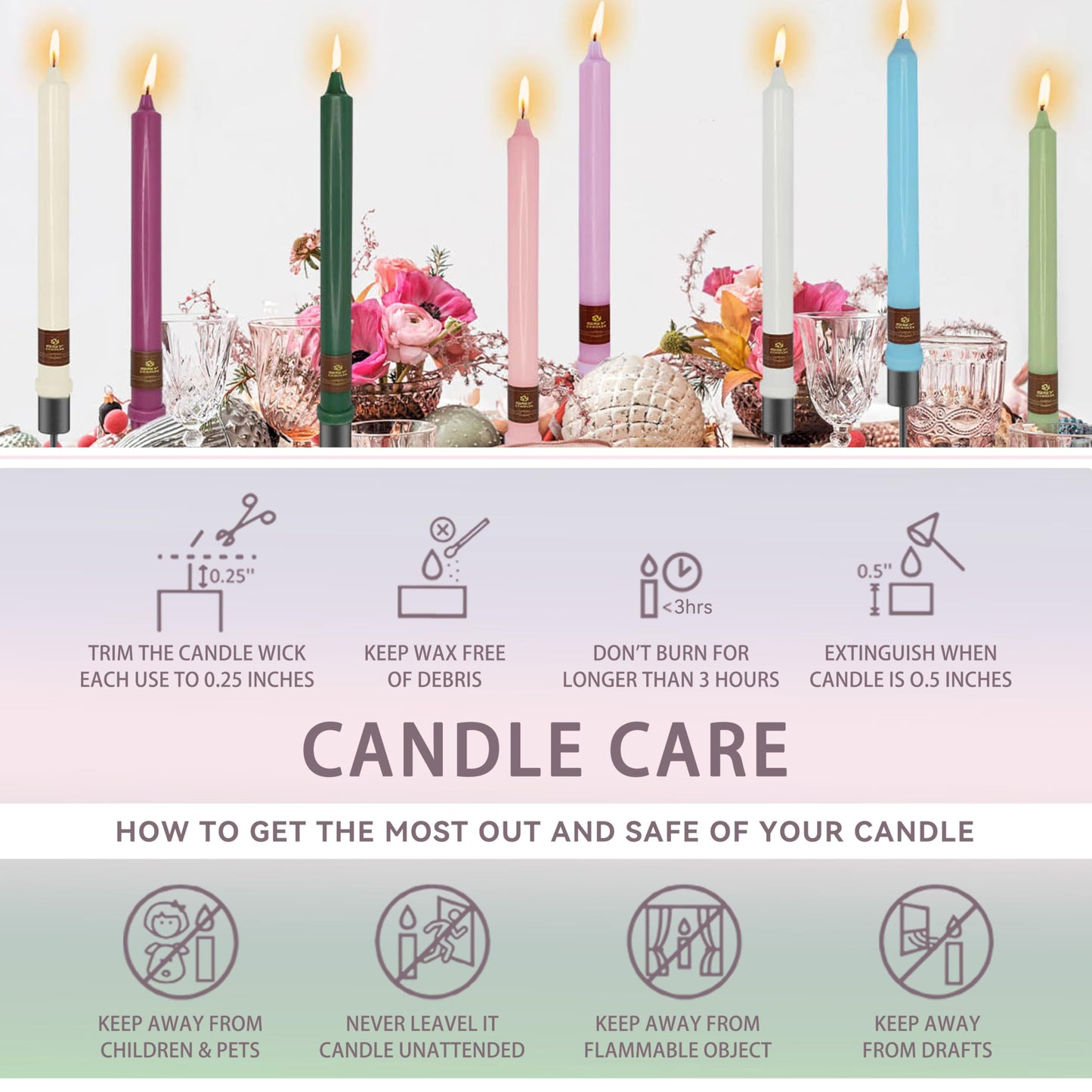 XINAOBAOLUO Taper Candles Christmas Printed 4 PCS 10 Inch Tall Unscented Handmade Tapered Candles for Christmas Dinner Household Wedding Party Housewarming Home Decor