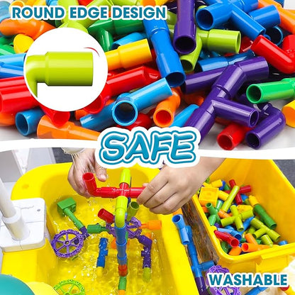 burgkidz STEM Learning Pipe Tube Construction Building Blocks Sensory Toys with Wheels Baseplate for All Ages Kids Boys Girls 188 Pcs