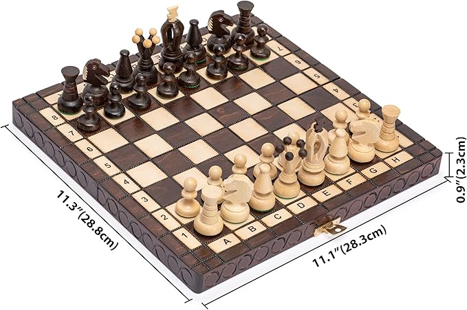 Husaria European International Chess Wooden Game Set King's Classic - 11.3-Inch Small Size Chess Set with Folding Board and Felt Bottom Chessmen