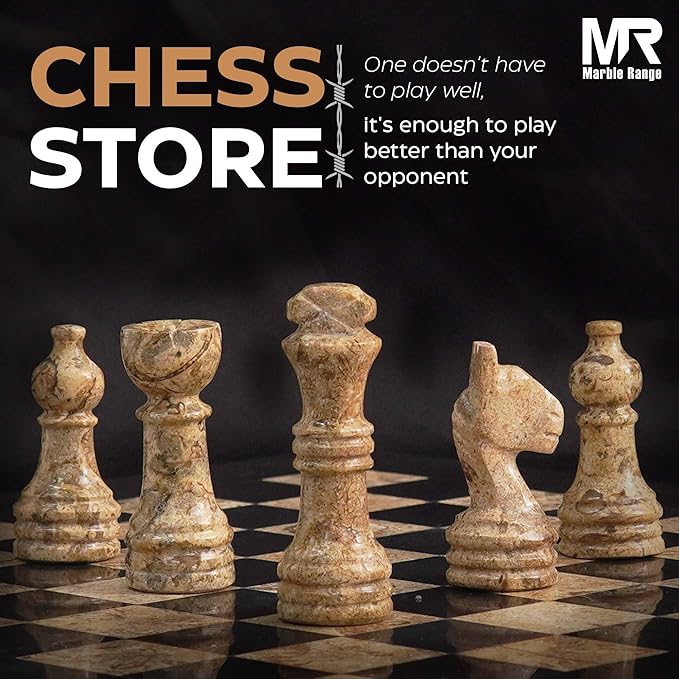 Marble Chess Set for Adults 10 Handmade Black &amp Coral Board Game with 32 Chess Pieces 2 Extra Queens &amp Storage Box Luxury Travel Game Elegant for Home Decor