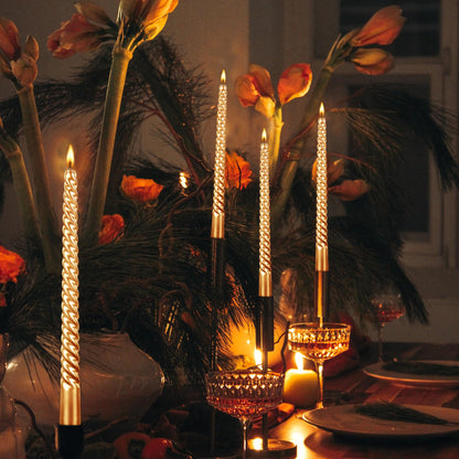 10 Inch Taper Candle, Set of 12,Tapered Candles Burn for 7 Hours, Long Sticks,Tall Candlesticks, Dinner Party, Wedding, Halloween (25cm, Gold)