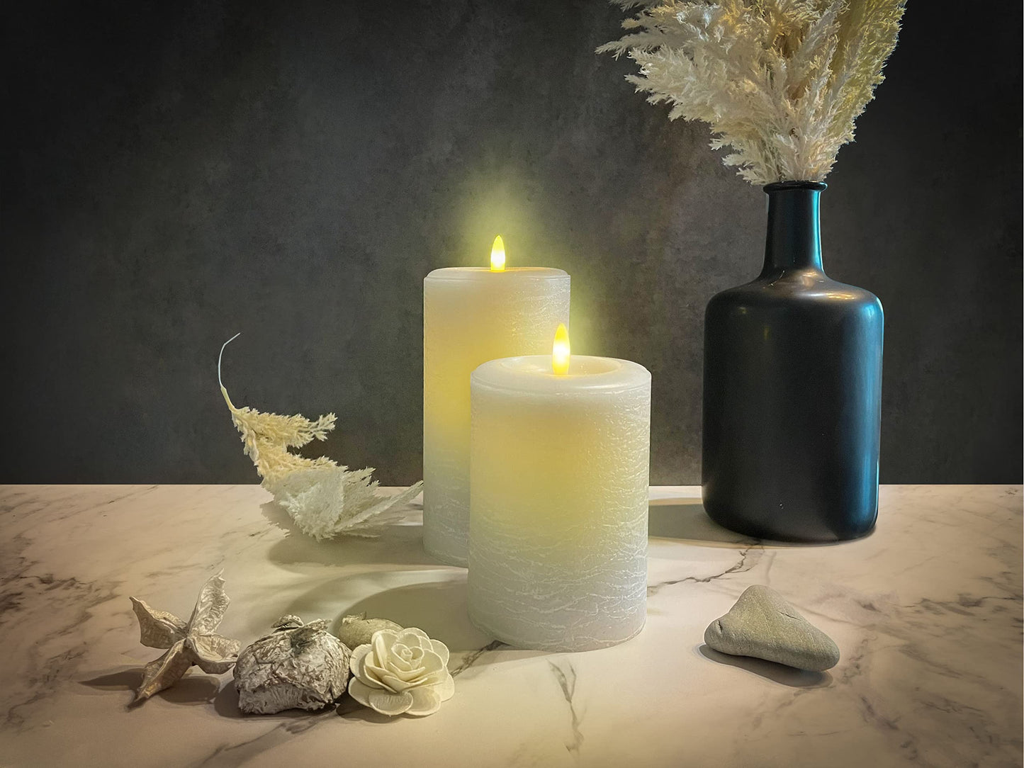 LumiPur Signature Natural Glow Flickering Flameless LED Wax Pillar Candle (3.5" x 5", Gray Fog)