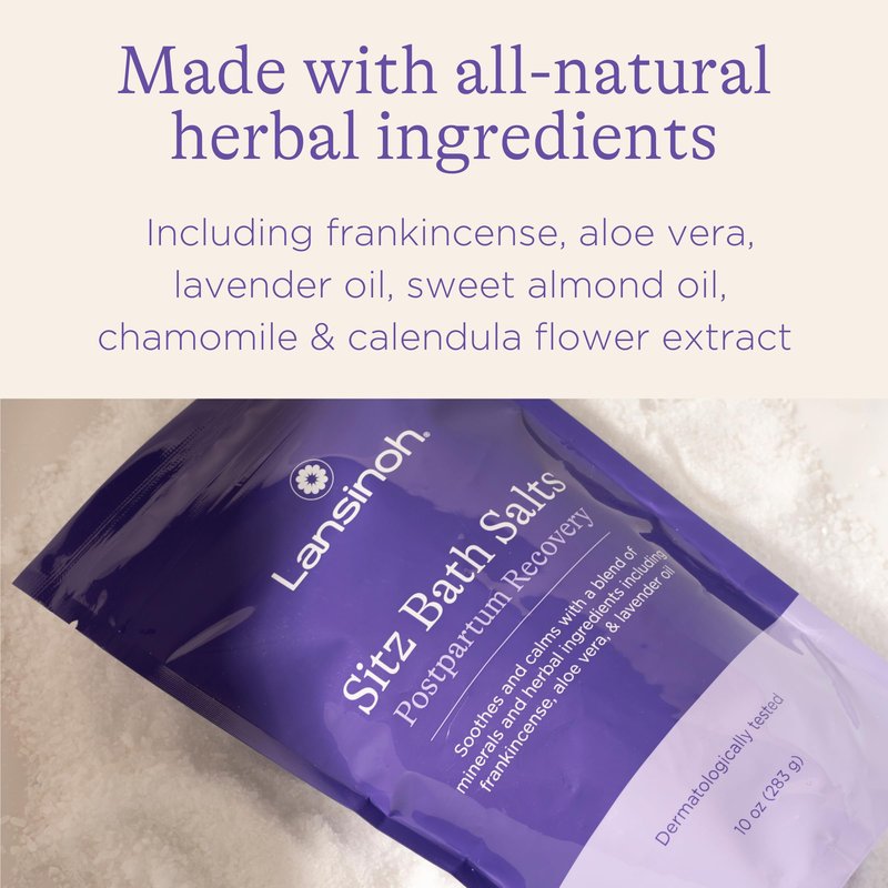 Lansinoh Sitz Bath Salts, Postpartum Essentials, and Hemorrhoid Treatment, Epsom Salt Bath Soak with Lavender Oil, Frankincense and Aloe Vera, 10 Ounce