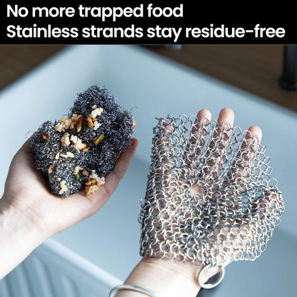 TOPULORS Cast Iron Scrubber 316 Stainless Steel Skillet Cleaner 8"x6" Chainmail Scrubber Scraper Chain Mail Link Scrub for Cast Iron Pre-Seasoned Pans, Griddles, BBQ Grills, and Pot Cookware Cleaning