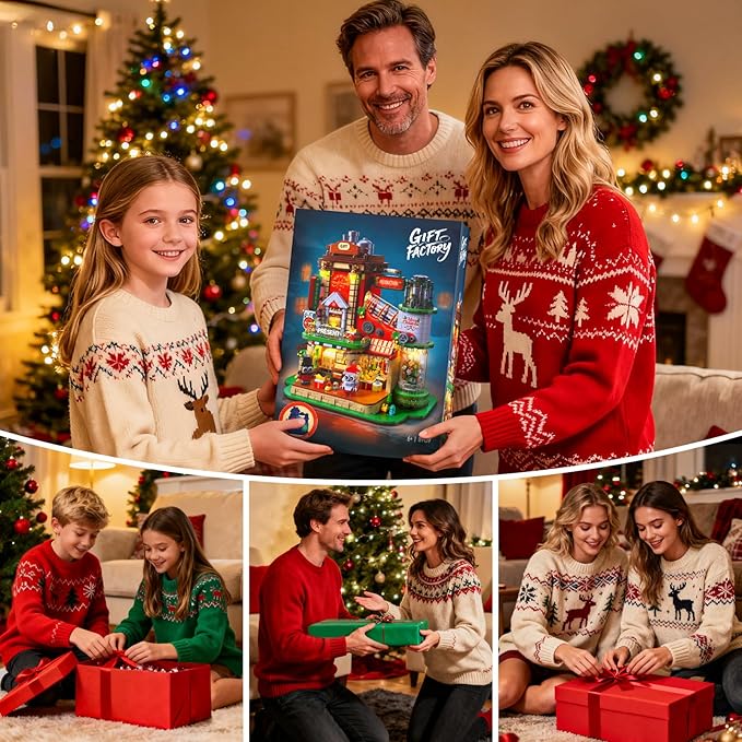 Christmas Factory Building Set with Light 2775PCS Christmas Village Decoration for Home Holiday House Kit with Rotating Xmas Tree Santa Advent Calendar 2025 for Adult Teen Boy Girls Gift Idea