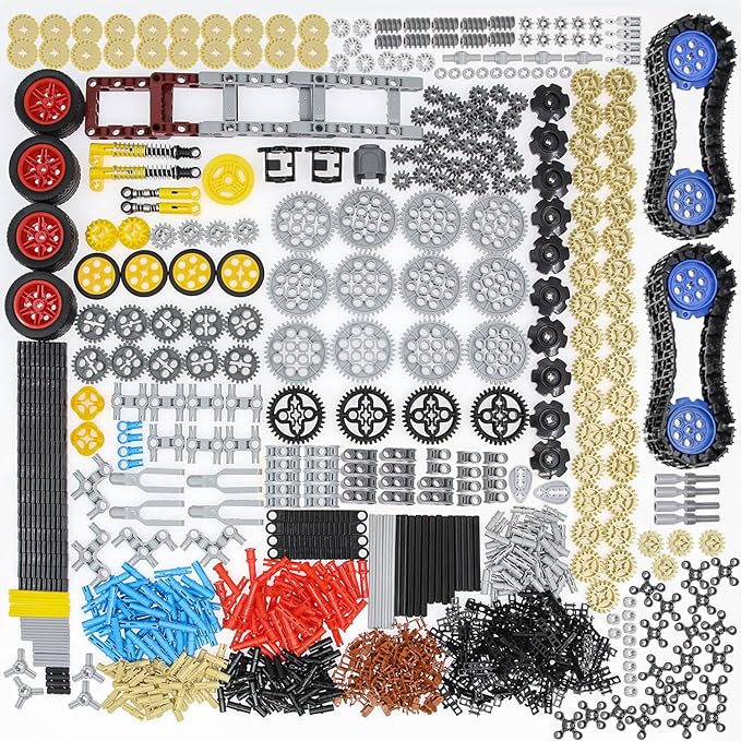 854pcs Technic Parts and Pieces Set: Gears Axles Pins Connectors Differential Tracks Shock Absorbers etc. Compatible with Major Brands. Toy Building Block for MOC Technical Accessories kit.