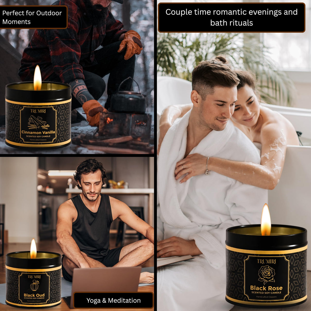 Candle Gift Set of 3 Sage Pine|Jasmine|Black Rose Strong Scented Soy Candels Natural Non Toxic Velas Aromáticas Favors for Women Coworkers Friends Guests Also for Fall Diwali Christmas Holidays