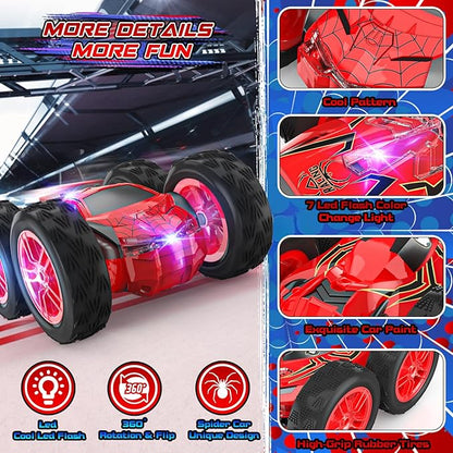 Remote Control Car for Kids RC Stunt Cars Toys for Boys Ages 4-7 with Cool Double-Sided Pattern and LED Flash 1:24 Vehicle Toy Car Hobby Racing Car Toys Gift for 3 4 5 6 7 8 9 Year Old Boys