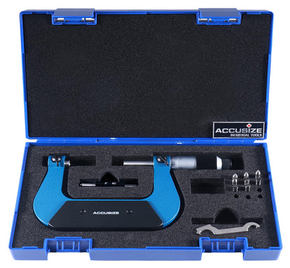 Accusize Industrial Tools 3-4'' X 0.001'' Screw Thread Micrometer with 5 Anvil in Fitted Box, S916-C753