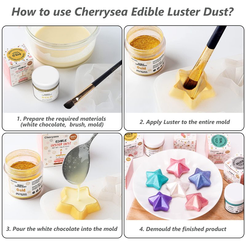 Teal Edible Luster Dust 10 Grams, Food Grade Cake Luster Dust Tasteless Dessert Dusting Powders for Baking Cherrysea Food Coloring Powder for Cupcakes, Cake Pops,Fondant,Chocolate, Candy