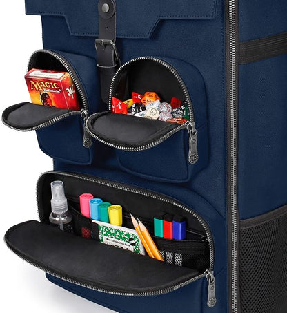 ENHANCE Collector's Edition Board Game Backpack - Reinforced Rigid Board Game Storage with Padded Shoulder Straps Carrying Handle and Accessories Pockets for Dice Card Games More (Dragon Blue)