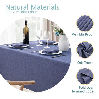 Veblandy Rectangle Tablecloth Linen Textured Waterproof & Stain Resistant Table Cloth Wrinkle Free Decorative Fabric Farmhouse Table Cover for Dining/Party/Buffet/Wedding, 60 x 144 Inch, Demin Blue