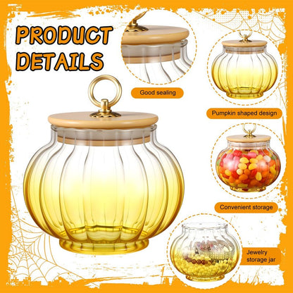 Suclain 2 Pcs Thanksgiving Glass Jars Pumpkin with Bamboo Lids 20 oz Fall Candy Dishes Cookie Bar Crystal Candy Bowl Storage Containers Snack Jars Decorative Glass Canister for Home Decoration