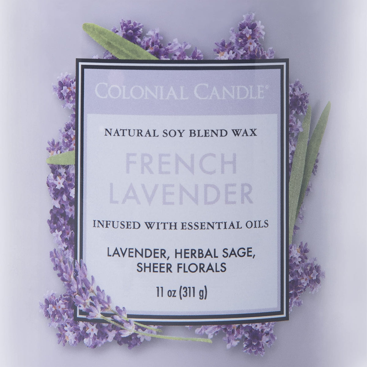 Colonial Candle French Lavender Scented Jar Candle, Classic Cylinders Collection, 2 Wick, Purple, 11 oz - Up to 80 Hours Burn