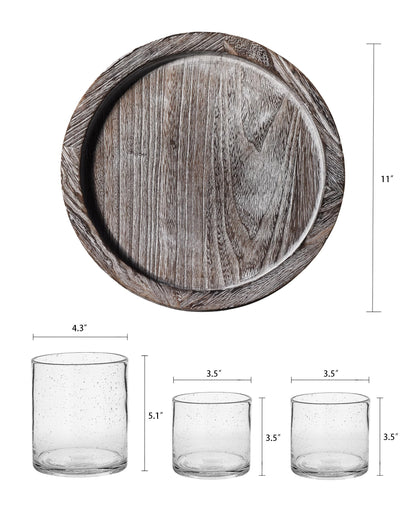 ARIAMOTION Glass Candle Holder Set 3 Clear Seeded Bubbles Modern Farmhouse Centerpieces Coffee Table Rustic Hurricane Cylinders Pillar Votive Tealight