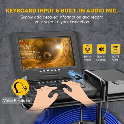 Anysun Sewer Camera 512Hz, Self-Leveling & Distance Counter, 7mm Thicker Cable, Keyboard, 10" IPS Adjustable Monitor,1-Touch Video/Audio, Drain Pipe Inspection Camera IP68 with DVR & 16GB Card - 165Ft